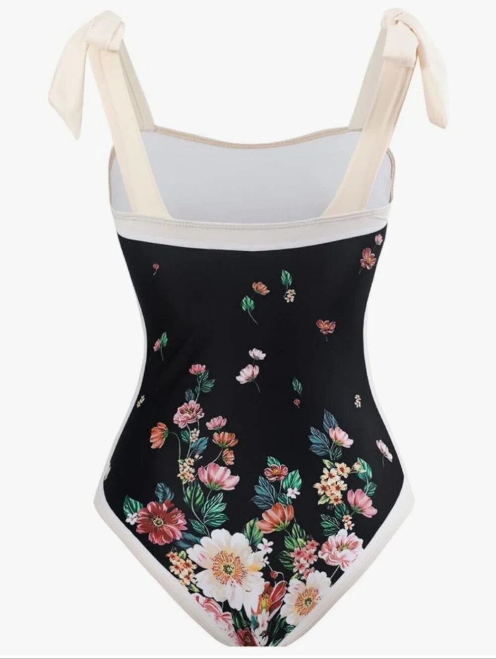 Black Floral One-Piece Swimsuit with Matching Sarong In Large NWOT
